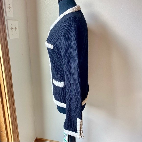 INC Cardigan Sweater Braided Knit Wool Black White Structured Dog Show NWT - Picture 8 of 10